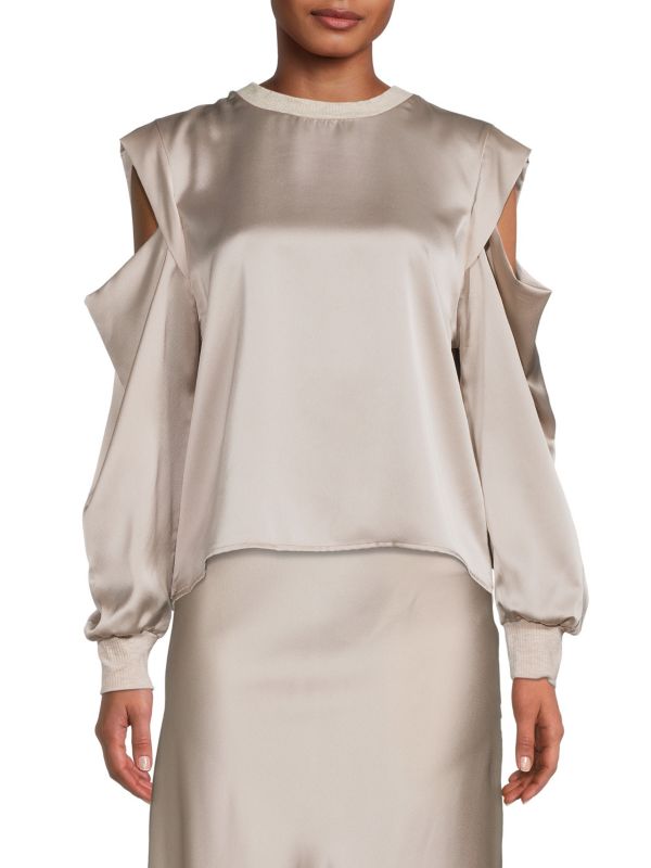 Renee C. Satin Cold-Shoulder Top